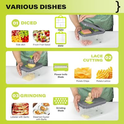 22pcs Slicer di verdura Dicer con maniglia del cestino di scarico e tagliatore di mandolina sostenibile