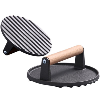 Pressa per hamburger e bistecche rettangolare pesante Griglia di ferro fuso Spagliatura Pressa per pancetta con manico di legno