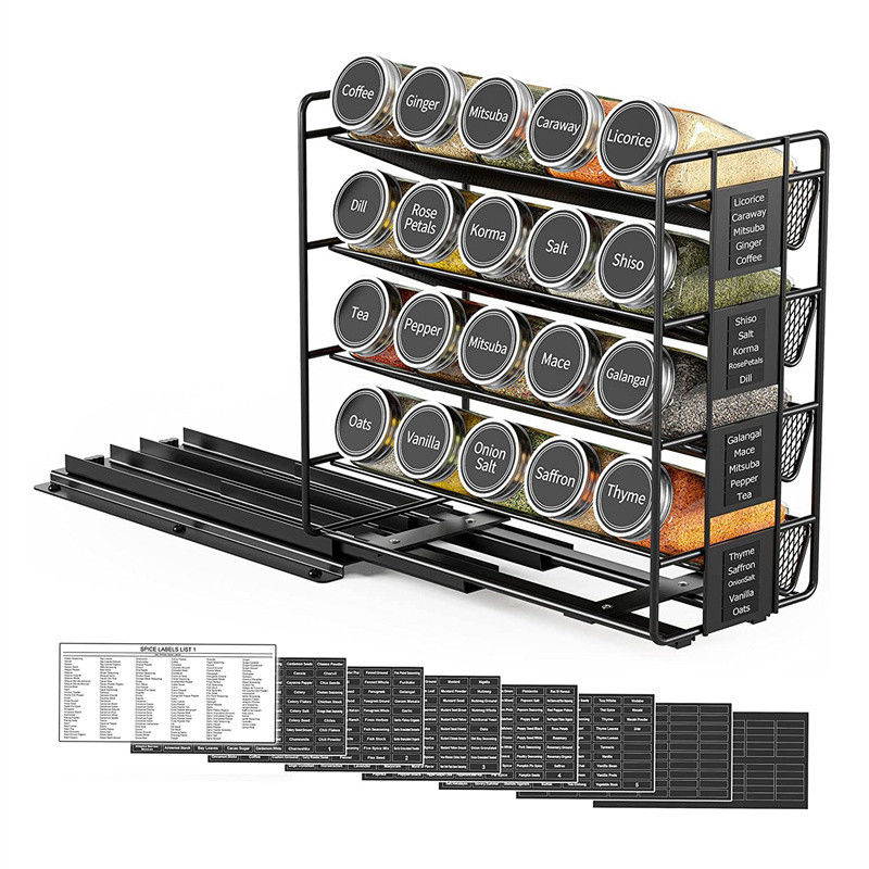 25.6*13*26cm Cucina nera Ferrovia scorrevole Rack di spezie Multi-livello di stoccaggio Organizzatore di ferro