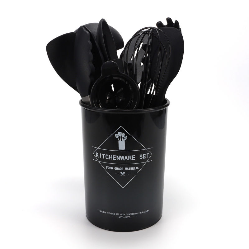995G Set di utensili da cucina in gel di silicio con maniglia di legno e secchio di cartone di taglio