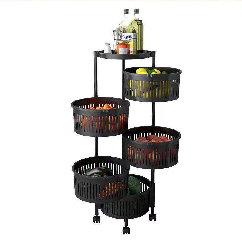 Organizzazione versatile Cucina Rack di stoccaggio con cinque strati e cesti rotondi neri