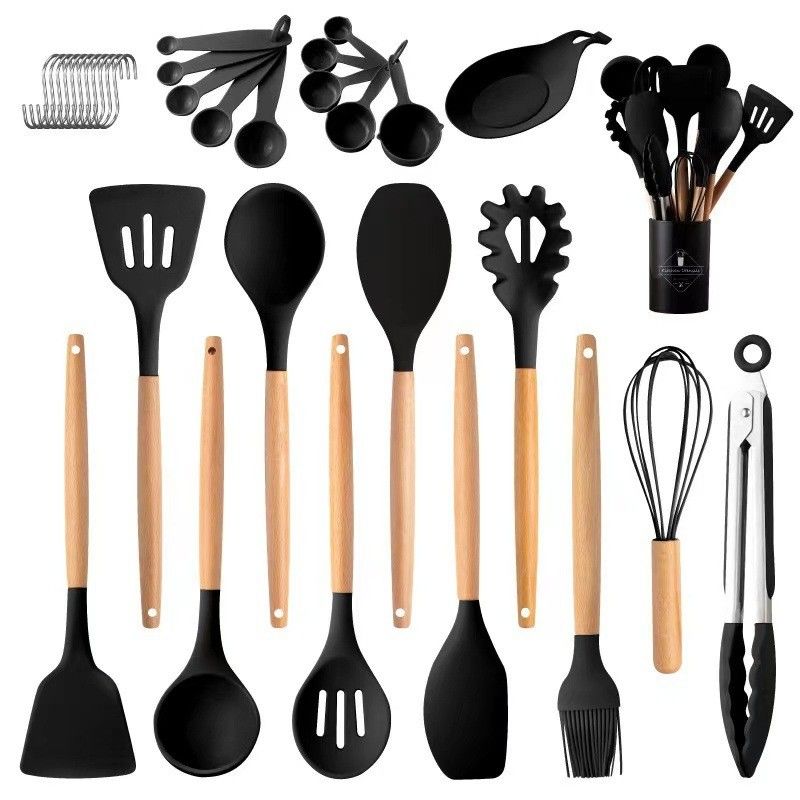33 pezzi di utensili da cucina non appiccicosi con pentole multicolori e cucchiaio di spatola cinese