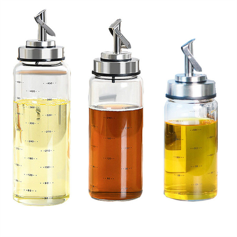 Bottiglia di olio per cucina con apertura e chiusura automatiche in vetro ad alto borosilicato 6.4*25cm