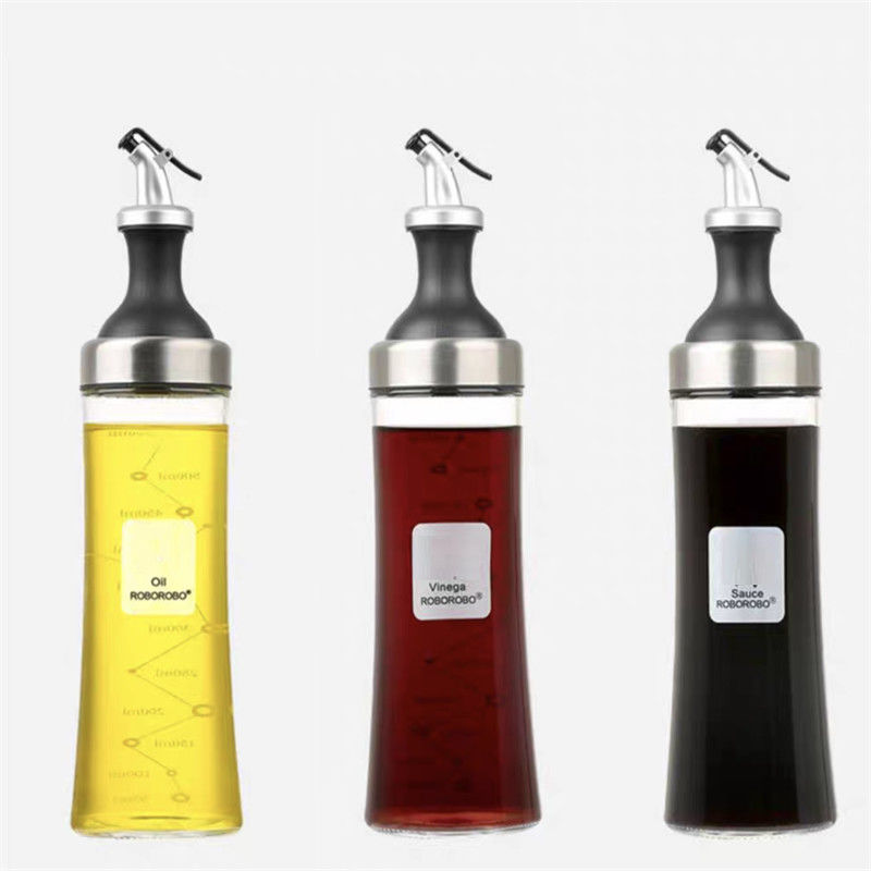 Serbatoio di olio di vetro ad alto borosilicato per uso domestico con becco curvo e misura di controllo dell'olio