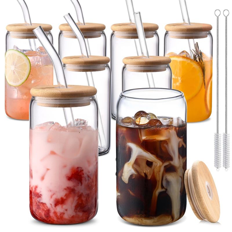 Festa Occasione Morden Luxury 16oz Glass Clear Mason Jug con Capo di Bambù e Paglia