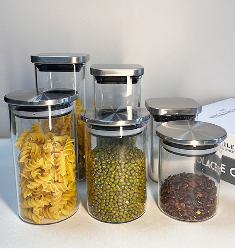 Vaso di vetro con coperchio in acciaio inossidabile per conservare frutta secca, snack e altro in cucina