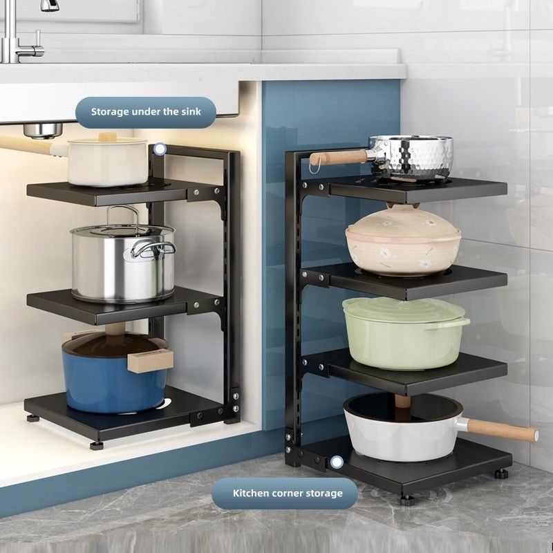 Organizzatore di lavandino da cucina funzionale pieghevole per posate da cucina nero per stoccaggio regolabile