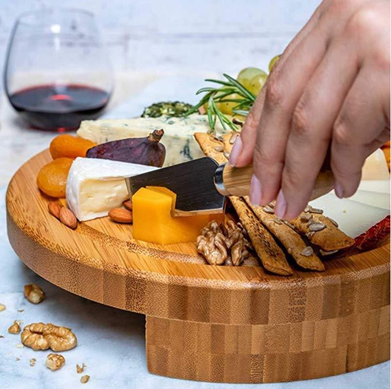 22.5*22.5*3.5cm Set di tabelloni di formaggio in bambù in legno per OEM/ODM Supportato